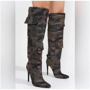 D. MSRP:$100 NWB Cape Robbin Virden Camo Cargo Stiletto Boots ♡Size 7.5♡ 4" heel